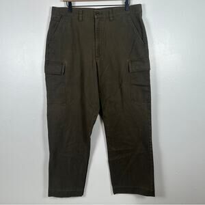 Eddie Bauer Mens Leg 100% Cotton Casual Straight Olive Green Cargo Pants 36x30